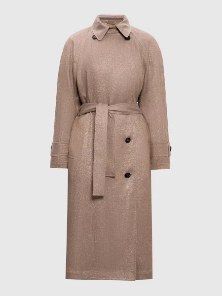 Тренч з льону з люрексом Brunello Cucinelli бежевий