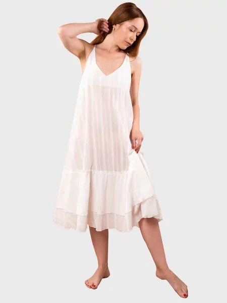 Смугаста нічна сорочка Brabrabra біла