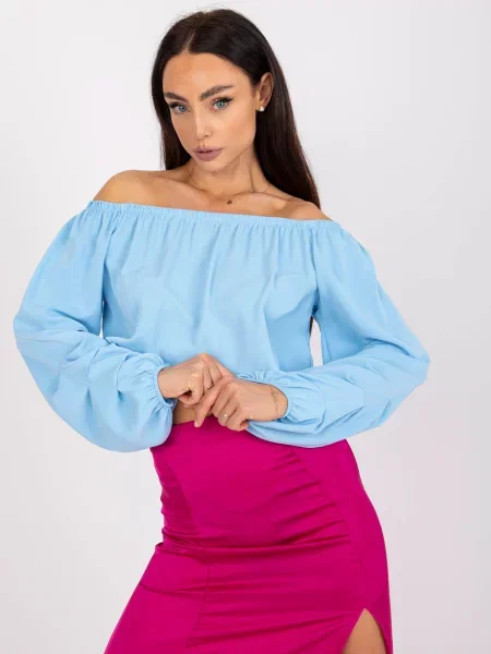 Bluză Fashionhunters cu mâneci lungi lungă albastru