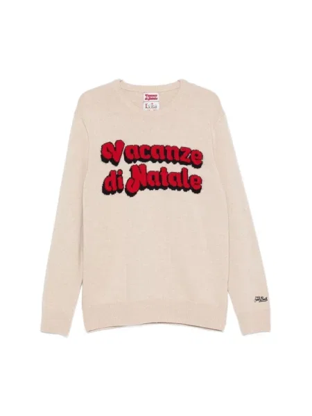 Sweter Mc2 Saint Barth wełniany z nadrukiem elegancki beżowy