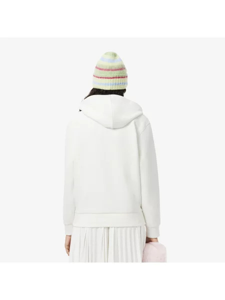 Lacoste Bluza Z Kapturem Z Piki Kremowa biała
