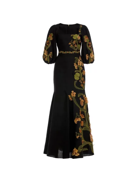Rochie maxi Agua By Agua Bendita cu broderie cu model floral negru