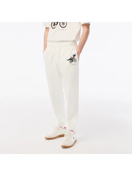 Lacoste Spodnie Dresowe X Netflix Z Nadrukiem Krokodylej Skóry białe