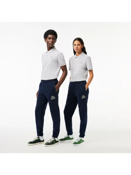 Lacoste Spodnie Dresowe O Zwężanym Kroju Z Nadrukiem granatowy