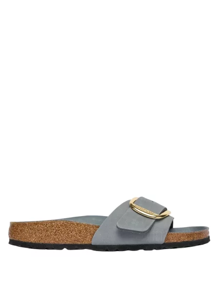 Klapki Birkenstock na sprzączkę na płaskim obcasie szare