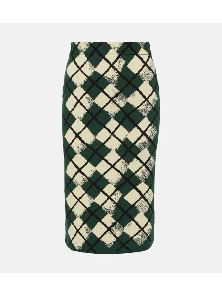 Fustă midi Burberry în carouri până la genunchi verde
