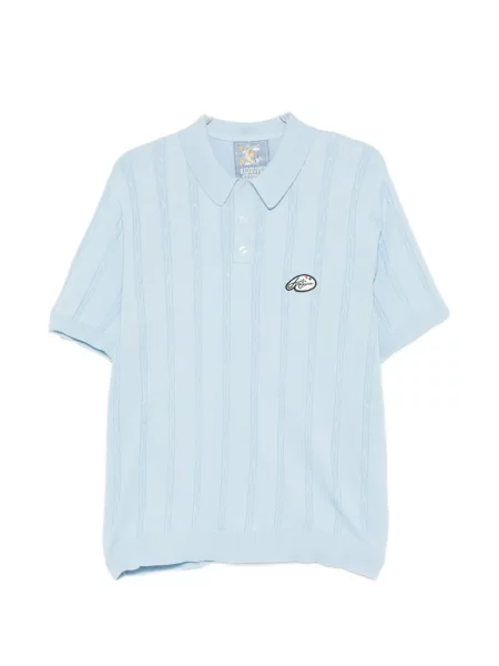 Tricou polo Kidsuper cu broderie cu dungi albastru