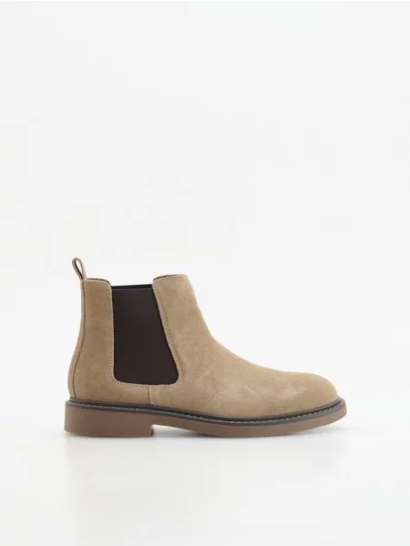 Reserved Botine din piele întoarsă bej