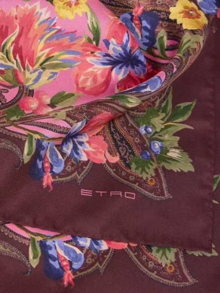 Fular Etro cu model floral cu imagine roz