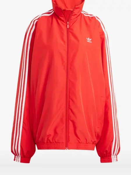 Bluza Adidas z okrągłym dekoltem w panterkę z zamkiem błyskawicznym do połowy czerwona