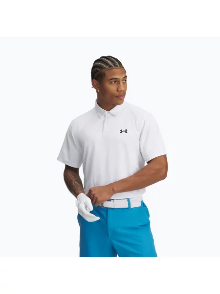 Tricou polo pentru bărbați Under Armour Tee To Green Pique Polo white/black alb