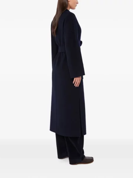 Cu centură reversibil palton Max Mara de lână albastru