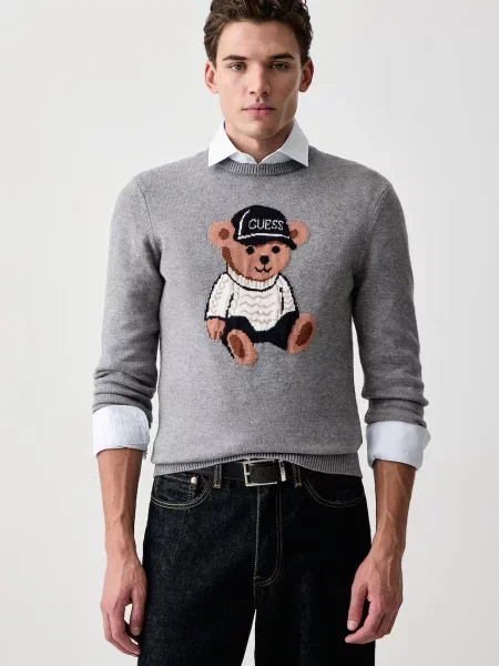 Guess pulover pentru bărbați cu vâscoză NAVIN gri
