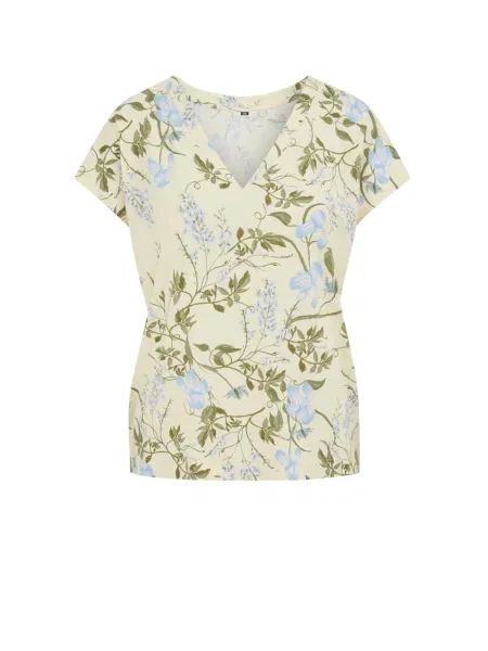 WE Fashion Tricou albastru pastel / galben citron / verde alb