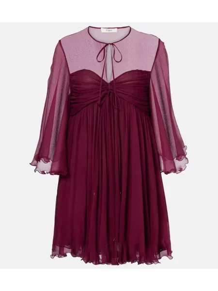 Rochie Chloé de mătase transparente bordo