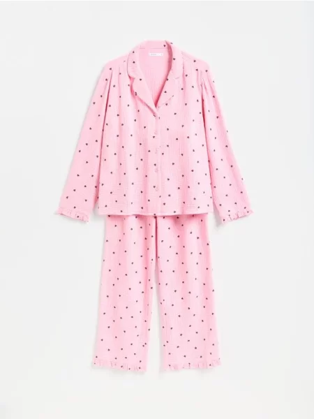 Reserved Pijama din muselin cu inimioare roz