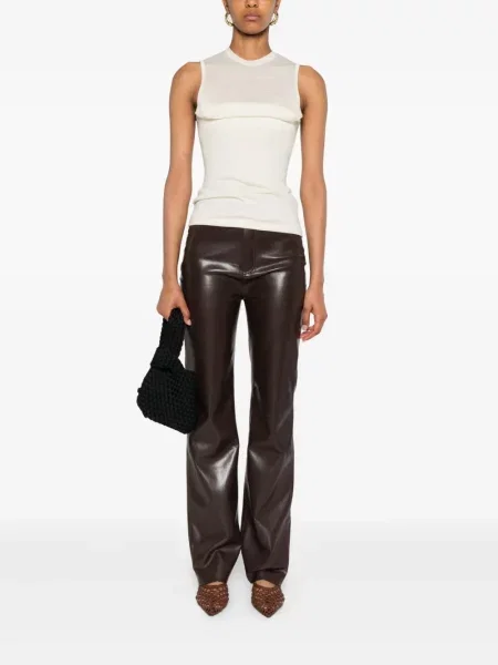 Pantaloni Nanushka din piele cu 5 buzunare maro