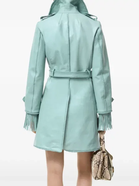 Кожено къс палто Burberry с ресни синьо