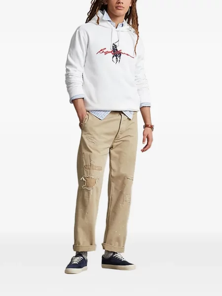 Бягане панталон Polo Ralph Lauren от рипсено кадифе бяло