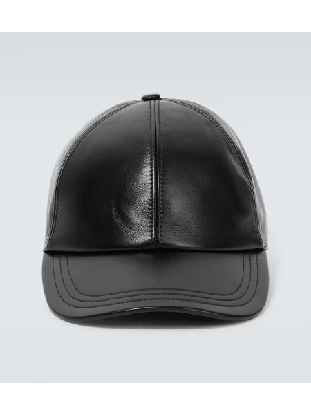 Usnjena kapa s šiltom Prada črna