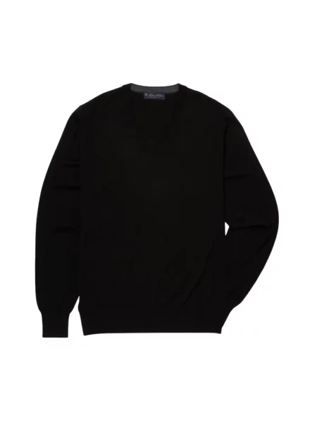 Sweter Brooks Brothers wełniany z dekoltem w serek czarny