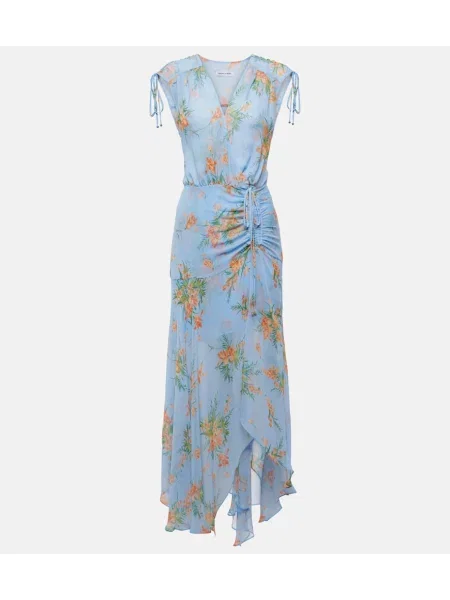 Jedwabna sukienka maxi Veronica Beard w kwiatki garniturowa niebieska