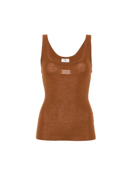 Top Elisabetta Franchi z dekoltem w łódkę brązowy