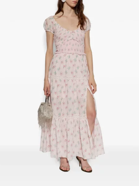 Rochie maxi Loveshackfancy cu model floral cu imagine roz