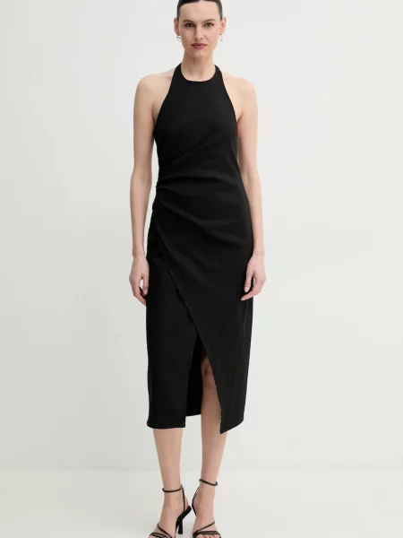 A.L.C. rochie din in Sylvie midi mulata negru