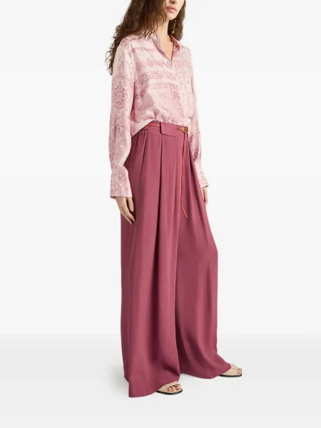 Pantaloni palazzo Momoni plisat roz