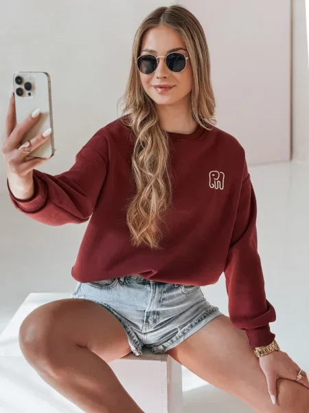 Bluza oversize z haftem SOFTSLON bordowa Dstreet