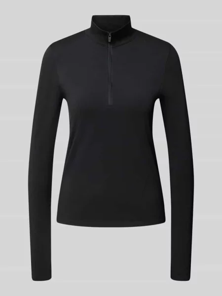 Bluzka z długim rękawem o kroju slim fit z kołnierzem zapinanym model FEATHER' Fabletics czarna