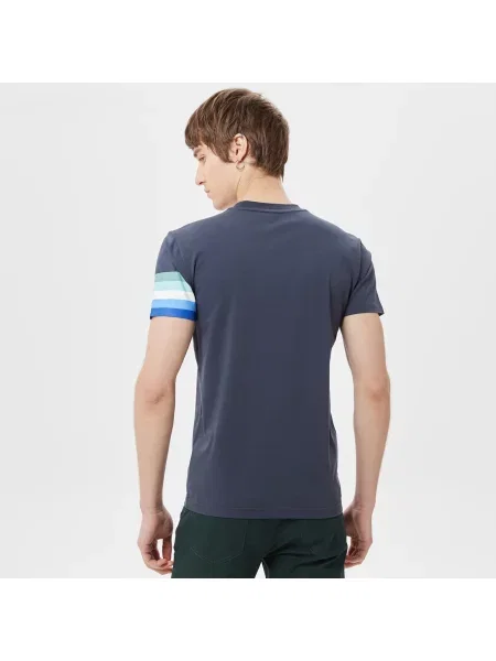 Lacoste T-Shirt Z Okrągłym Dekoltem Z Nadrukiem Slim Fit granatowy