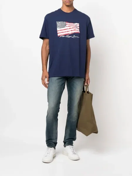 Кашмирени чорапи Polo Ralph Lauren бродирани с кръгло деколте синьо
