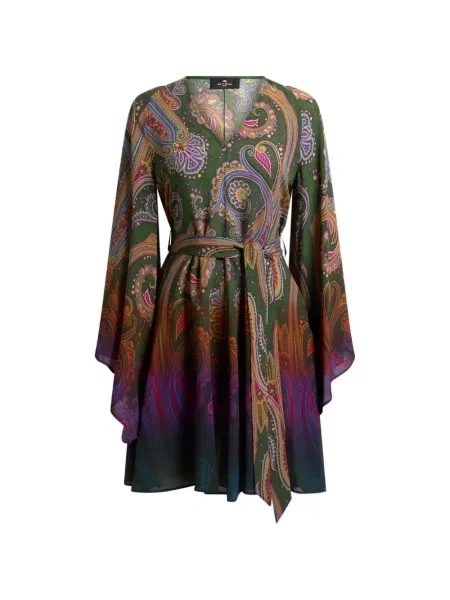 Cu centură rochie mini Etro cu model paisley verde