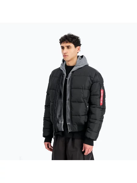 Geacă căptușită pentru bărbați Alpha Industries Logo Puffer Bomber black negru