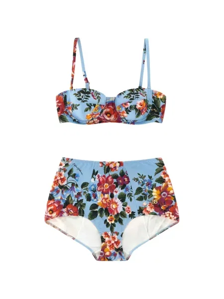 Bikini Dolce And Gabbana w kwiatki z nadrukiem niebieski