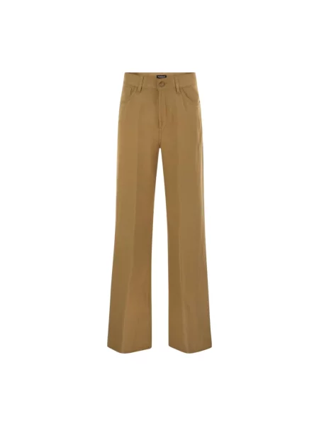 Lniane spodnie Dondup z bursztynem brązowe