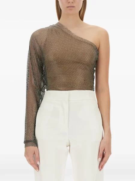 Top Genny z ćwiekami na jednym ramieniu czarny