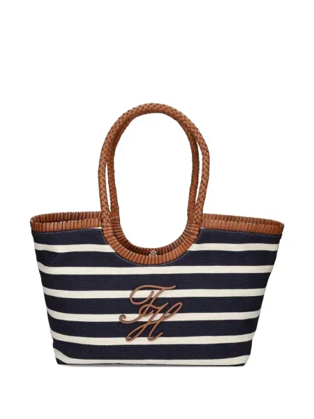 Geantă de mână Tommy Hilfiger cu broderie cu dungi albastru