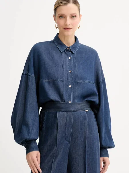 Fracomina koszula jeansowa relaxed z kołnierzykiem klasycznym niebieski