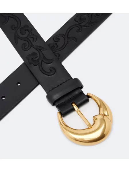 Curea Etro cu broderie din piele negru