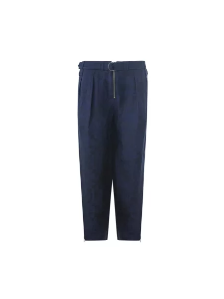 Lniane spodnie Emporio Armani niebieskie