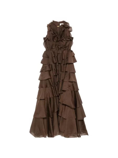 Rochie maxi Aje cu volane maro