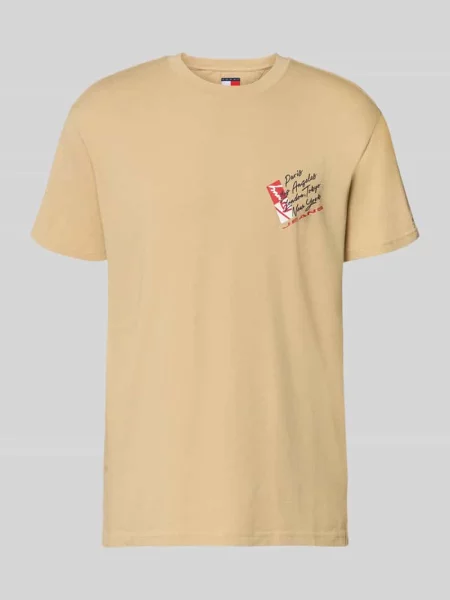 T-shirt o kroju regular fit z czystej bawełny Tommy Jeans beżowa
