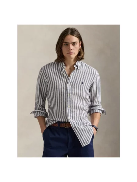 Lniana koszula Polo Ralph Lauren niebieska