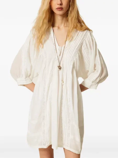 Rochie Twinset cu decolteu în V de costum alb