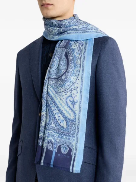 Fular Etro din cașmir cu model paisley albastru