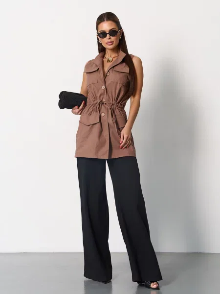 Лляний Жилет класичний ISSA Plus коричневий