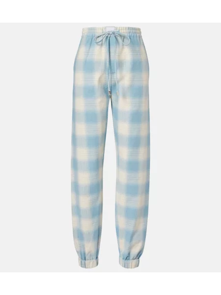 Pantaloni The Attico de lână în carouri albastru